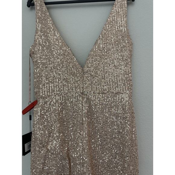 New Ieena For Mac Duggal Rose Gold Sequined V-Neck Dress 26496 Size 10 - Picture 7 of 8
